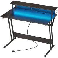 HOMCOM Two-Level LED Gaming Desk - Black(m-1)