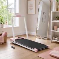 Folding Treadmill with Adjustable Incline, LED Display & Remote Control, Space-Saving Treadmill for Living Room, 121L x 54.5W x 9.5H cm, Pink(m-1)