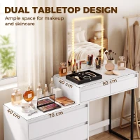 HOMCOM Vanity Makeup Desk LED Mirror Dressing Table Large Storage 5 Drawers White(m-6)