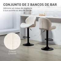 HOMCOM Conjunto de 2 Bancos de Bar Giratórios com Altura Ajustável 62-83 cm, Revestidos em Chenille, com Encosto e Apoio para os Pés, Bege(m-4)