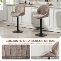 HOMCOM Conjunto de 2 Bancos de Bar Giratórios em Chenille com Altura Ajustável 62-83 cm, Encosto e Apoio para os Pés, Moka(m-4)