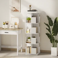 HOMCOM Bibliothèque rotative à 4 niveaux, étagère rangement avec 16 compartiments, 39 x 39 x 128,3 cm, blanc(m-10)