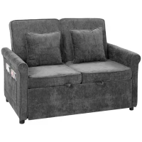 HOMCOM Sofá Cama 2 Plazas 3 en 1 con Respaldo Ajustable 5 Niveles Bolsillos Laterales 2 Almohadas para Sala de Estar Gris(m-8)