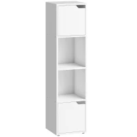 HOMCOM Estantería para Libros con 2 Puertas Librería Estrecha de 4 Niveles con 2 Estantes Abiertos 30x29x119 cm Blanco(m-1)