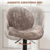 HOMCOM Conjunto de 2 Bancos de Bar Giratórios em Chenille com Altura Ajustável 62-83 cm, Encosto e Apoio para os Pés, Moka(m-6)