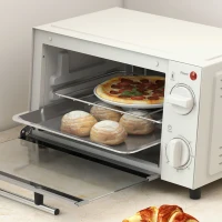 HOMCOM Mini Oven, 9L Countertop Electric Grill, Toaster Oven with Adjustable Temperature, Timer, Dishwasher Safe Baking Tray and Wire Rack, 750W, Cream(m-9)