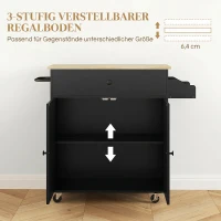HOMCOM Küchenwagen mit Schublade, Schrankfach, Handtuchstange, 106 x 42 x 87 cm, Schwarz/Eiche(m-6)