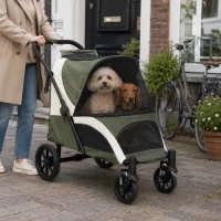 PawHut Opvouwbare Hondenbuggy voor 2 Kleine Honden tot 25 kg Donkergroen(m-10)