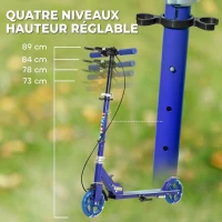AIYAPLAY Trottinette enfants 3 à 8 ans, trottinette pliable à 2 roues LED roues lumineuses, 4 réglages en hauteur, bleu(m-4)