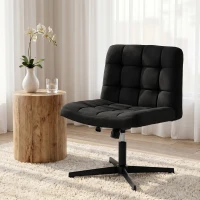 HOMCOM Armless Office Chair, Cross Legged Linen Computer Desk Vanity Chair with Wide Seat, Rocking Function, Black(m-13)