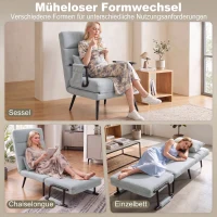 HOMCOM Cadeirão-Cama Dobrável 3 em 1 em Tecido Tipo Linho com Encosto Ajustável e Almofada com Capa Lavável 67x73x96 cm Cinza-Claro(m-4)