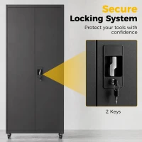 HOMCOM Metal Storage Cabinet, 180 cm Tall Lockable Steel Tool Cabinet with Removable Wheels and Adjustable Shelves, Black(m-7)