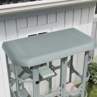 PawHut Catio Outdoor Cat Enclosure,  Wooden Cat House with Platforms, Condo and Waterproof Cover for 2–3 Kittens, Grey(m-13)