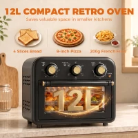 HOMCOM Air Fryer Toaster Oven, Convection Countertop Oven, with Adjustable Temperature and Timer, 12 L, Black(m-4)
