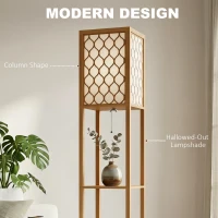 HOMCOM Duo Light Floor Shelves - Natural Wood Finish(m-5)