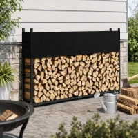 Outsunny Estante de Leña con Funda Oxford 600D y Cables Marco de Acero Galvanizado Carga 500 kg para Interior y Exterior Negro(m-9)