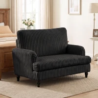HOMCOM Corduroy Single Sofa Armchair, Modern Accent Chair with Stripes, Turned Legs and Wide Seat, Black(m-12)
