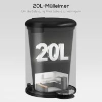 HOMCOM 20-liter keukenafvalbak, vingerafdrukbestendige metalen afvalbak met soft-close deksel, voetpedaal en uitneembare binnenemmer, zwart(m-4)