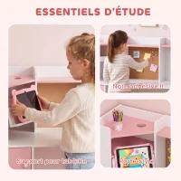 AIYAPLAY Bureau Enfant avec Chaise, Table d'Étude, Support de Tablette Réglable, Porte-Stylos, Panneau en Liège, 5-12 ans, Rose(m-5)