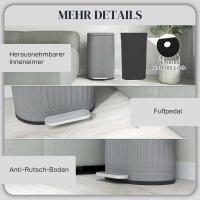 HOMCOM Prullenbak 30L Pedaalemmer met deksel voetpedaal uitneembare binnenemmer soft-close functie 36,5 x 31,2 x 60,8 cm, Grijs(m-7)