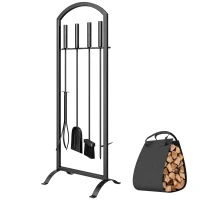 Outsunny 6-teiliges Metall-Kamin-Set mit Tasche, Bürste, Schaufel, Feuerhaken, Zange, Ständer, Schwarz(m-7)