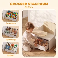 AIYAPLAY Kindertisch mit Stuhl 2-in-1 Integrierte Kindersitzgruppe mit Stauraum Platzsparend für Kinder 3-5 Jahren Weiß(m-5)