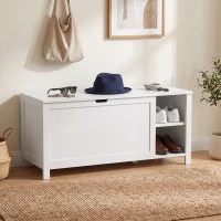 HOMCOM Bancă pentru pantofi cu raft interior reglabil și compartiment cu clapetă, bancă depozitare pentru pantofi, Alb(m-6)