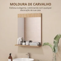HOMCOM Espelho de Casa de Banho de Parede com Prateleira Aberta 50x12x60 cm Carvalho(m-6)