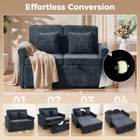 HOMCOM 2 Seater Sofa Bed 3-in-1 Convertible Chenille Pull Out Sleeper Sofa with 5-Position Adjustable Backrest, Dark Blue(m-4)