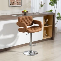 HOMCOM PU Leather Upholstered Swivel Bar Stool, Height Adjustable with Back, Armrest, Footrest, Brown(m-2)