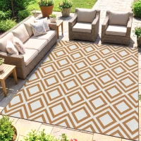 Outsunny Tapete de Exterior Reversível de Plástico Impermeável para para Varanda Pátio Campismo Praia 182x274cm Marrom e Branco(m-2)