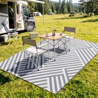 Outsunny Plastic Straw Reversible RV Outdoor Rug with Carry Bag, 182 x 274cm, Grey and Cream(m-12)