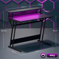 HOMCOM Two-Level LED Gaming Desk - Black(m-3)