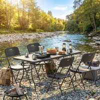 Outsunny 5 Piece 6ft Foldable Table and Chairs, Portable Picnic Table Set with 4 Chairs, Waterproof Top and Steel Frame, Black(m-9)