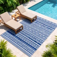 Outsunny Tapis extérieur Style Graphique - Tapis réversible 2 Motifs - dim. 2,74L x 1,82l m - PP Haute densité 310 g/m²(m-8)