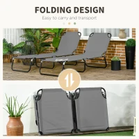 Outsunny Folding Sun Loungers Set of 2, Outdoor Day Bed with 5-Position Adjustable Backrest, Portable Recliner Garden Chairs with Breathable Mesh for Beach, Patio, Dark Grey(m-5)