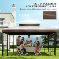 Outsunny Copertura per Gazebo da Giardino Tetto Sostitutivo Anti-UV Impermeabile in Poliestere 3x4m, Marrone(m-6)