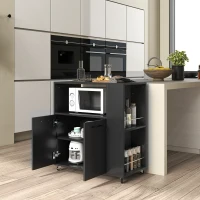 HOMCOM Kitchen Trolley on Wheels, Rolling Kitchen Island Cart with 2-Door Cabinet, Spice Rack and Adjustable Shelf, Black(m-10)