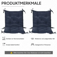 Outsunny 2er-Set Sitzkissen, 98 x 50 cm Stuhlkissen mit Bindebänder, Stoffbezug, 8cm dick Dunkelblau(m-5)