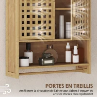 HOMCOM Armoire murale de salle de bain en bambou avec 2 portes ajourées, compartiment ouvert et étagère réglable, bois naturel(m-7)