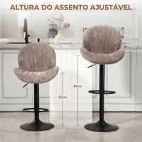 HOMCOM Conjunto de 2 Bancos de Bar Giratórios em Chenille com Altura Ajustável 62-83 cm, Encosto e Apoio para os Pés, Moka(m-5)