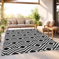 Outsunny Reversible Outdoor Rug, Plastic Straw Mat w/ Carry Bag Ground Stakes for Garden RV Picnic Beach Camping 182x274cm Black(m-9)