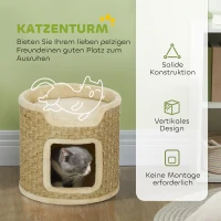 PawHut Kattenkrabpaal, speel- en ontspanningsruimte, pluche, Φ38 x 37H cm, Khaki-Beige, tot 5 kg(m-4)