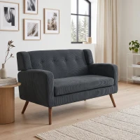 HOMCOM 2 Seater Sofa, 118 cm Corduroy Small Loveseat with Spring Cushion, Wood Legs for Small Space, Living Room, Dark Grey(m-14)
