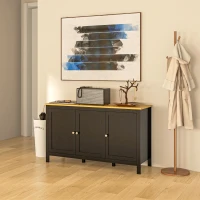HOMCOM Buffet meuble de rangement avec 3 portes 2 étagères réglables plateau aspect bois clair 120 x 40 x 70 cm noir(m-9)