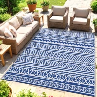 Outsunny Tapis extérieur Style Graphique - Tapis réversible 2 Motifs - dim. 2,74L x 1,82l m - PP Haute densité 310 g/m²(m-2)
