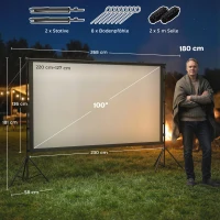 HOMCOM 100 Zoll 16:9 HD 4K/8K Projektor-Leinwand mit Ständer, tragbare doppelseitige Leinwand mit klappbaren Stativen, Weiß(m-3)