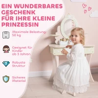 AIYAPLAY Kaptafel voor kinderen, kruk, lade, afneembare spiegel, kinderbureau met 7 accessoires, 2-in-1 ontwerp, MDF, roze(m-8)