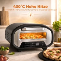 HOMCOM Piec do użytku wewnętrznego, 30,5 cm elektryczny piec do pizzy z 8 programami, 430 °C, timer, kamień ceramiczny, 2200 W(m-4)