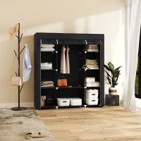 HOMCOM Armario de Tela con Barra 10 Estantes Abiertos Cremallera Cubierta y Marco de Acero 150x43x162,5 cm Negro(m-8)